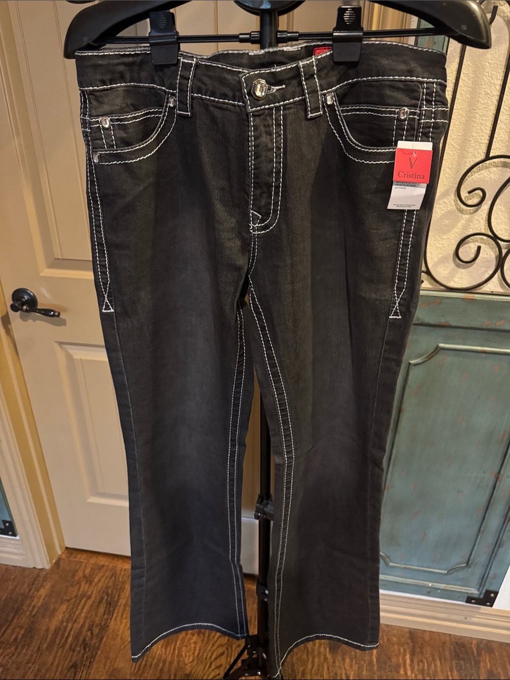 Christina Men’s Black Bootcut Jeans with White Contrast Stitching